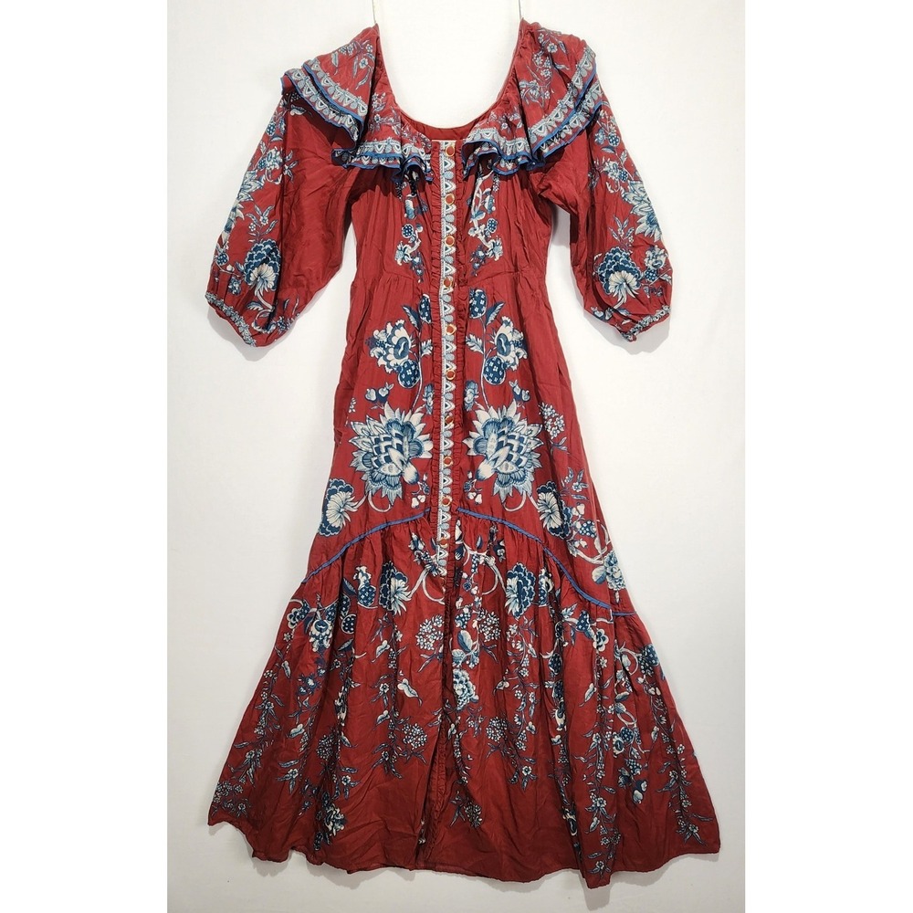 Farm Rio Tropical Women's Off The Shoulder Floral Ruffle Tiered Red Dress S